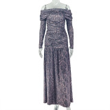 Off Shoulder Leopard Print Split Maxi Dress GJYO-JD305625
