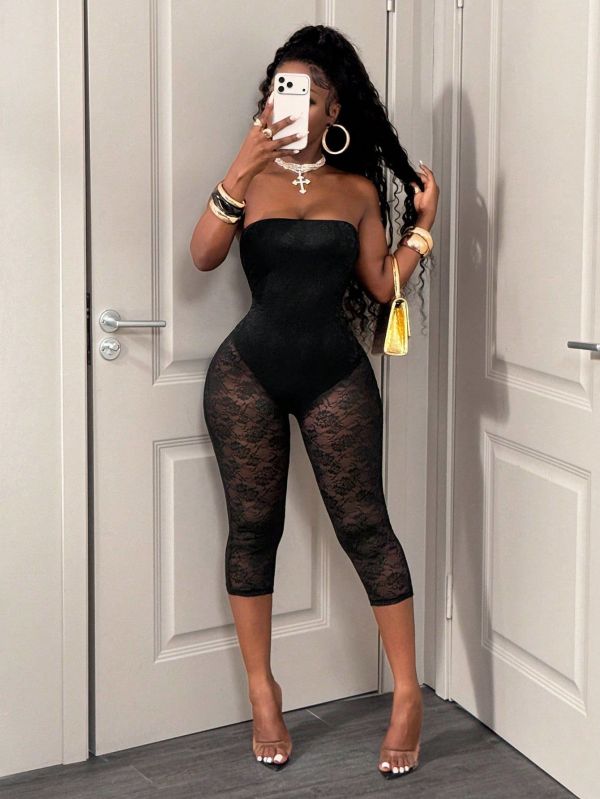 Lace See Through Backless Seventh Jumpsuit GHYX-TXY5424