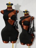 Solid Color Hollow Out Bodycon Dress GHYX-TJY8237