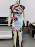 Print Short Sleeve Knits Mini Dress GHYX-TXY5372