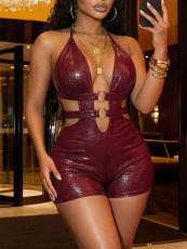 Deep V Neck Tie Up Backless Romper GXIY-K26L2733