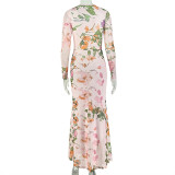Long Sleeve Print Slim Maxi Dress GJYO-JD305588