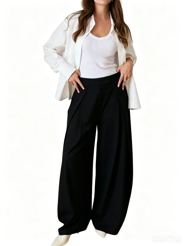 High-Waisted Pleated Wide-Leg Trousers QODY-Y6074B
