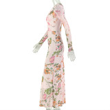 Long Sleeve Print Slim Maxi Dress GJYO-JD305588