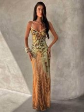 Retro Prints Sexy Backless Sling Maxi Dress GXIY-K26L2755