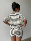 Stripe Short Sleeve Short Casual 2 Piece Set GXIY-K26L2604