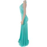 Deep V Neck Ruched Split Evening Dress BY-7778