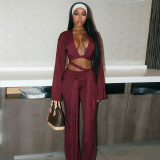 Solid Color Long Sleeve Two Piece Pants Set MXBF-J26ST281