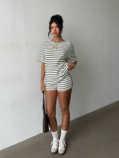 Stripe Short Sleeve Short Casual 2 Piece Set GXIY-K26L2604