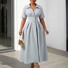 Plus Size Short Sleeve Lapel Midi Dress GATE-639