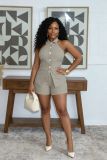 Lapel Sleeveless Solid Two Piece Shorts Set SFY-2816