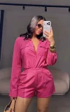 Long Sleeve Solid Shirts Two Piece Short Set GMYU-11322