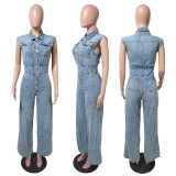 Fashion Washed Loose Denim Jumpsuit LX-8614