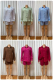 Long Sleeve Solid Shirts Two Piece Short Set GMYU-11322