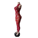 Mesh Hot Stamping Sleeveless Jumpsuit MEM-88713