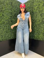Fashion Washed Loose Denim Jumpsuit LX-8614