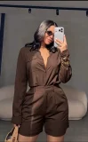 Long Sleeve Solid Shirts Two Piece Short Set GMYU-11322