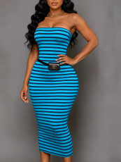 Stripe Knits Split Tube Top Dress ZDF-33537