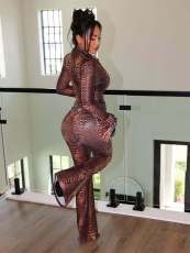 Mesh Print Long Sleeve Two Piece Pants Set MEM-88710