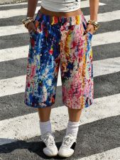 Tie Dye Print Loose Fifth Pants ZDF-33538
