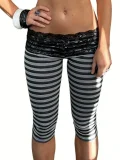 Stripe Lace Slim Fifth Pants GXIY-K26L2741