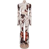 Print Mesh See Through Two Piece Pants Set BY-7770