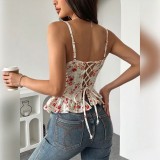 Floral Print Irregular Ruffle Sling Tank Top GPBY-VE8483