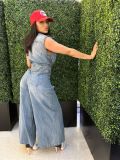 Fashion Washed Loose Denim Jumpsuit LX-8614