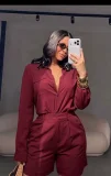 Long Sleeve Solid Shirts Two Piece Short Set GMYU-11322