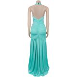 Deep V Neck Ruched Split Evening Dress BY-7778