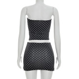 Polka Dot Print Tube Top Mini Skirt 2 Piece Set GDSF-D26ST233
