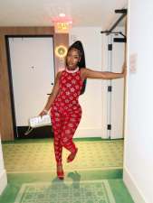 Mesh Hot Stamping Sleeveless Jumpsuit MEM-88713