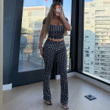 Polka Dot Print Short Sleeve Two Piece Pants Set(With Headscarf) GDSF-D26ST239