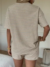 Stripe Short Sleeve Shorts Two Piece Set GXIY-K26L2605