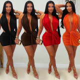 Deep V Neck Halterneck Mini Dress BY-7771