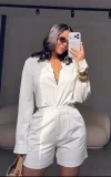 Long Sleeve Solid Shirts Two Piece Short Set GMYU-11322