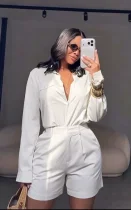Long Sleeve Solid Shirts Two Piece Short Set GMYU-11322