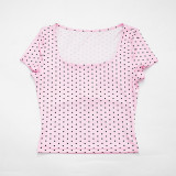 Polka Dot Print Short Sleeve Two Piece Pants Set(With Headscarf) GDSF-D26ST239