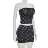 Polka Dot Print Tube Top Mini Skirt 2 Piece Set GDSF-D26ST233