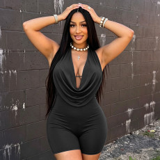 Solid Color Tie Up Backlless Romper GDSF-D26RP235