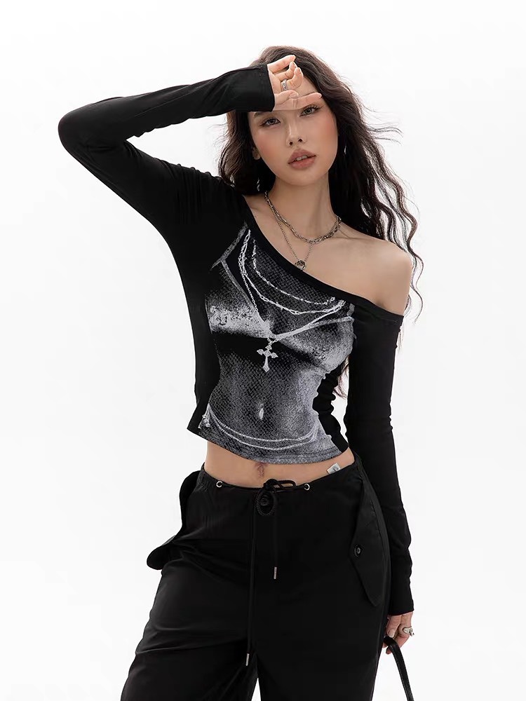 2026 Print Slash Neck Long Sleeve Tops GXIY-K25L1366 | DF - www