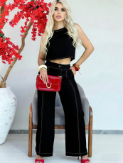 Solid Color Sleeveless Tops Pants Suit YH-9030