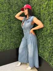 Fashion Washed Loose Denim Jumpsuit LX-8614