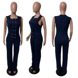 Fashon Loose Denim Sleeveless Jumpsuit LX-3591