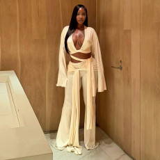 Solid Color Long Sleeve Two Piece Pants Set MXBF-J26ST281
