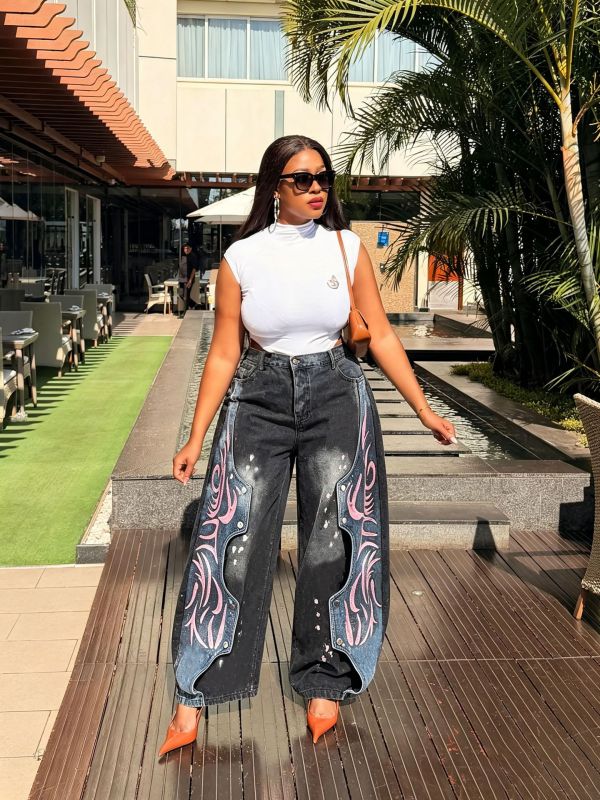 Plus Size Irregular Patchwork Print Jeans GYLN-8091