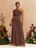 Single Shoulder Ruched Maxi Dress GQLK-KG6622
