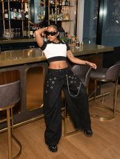 Plus Size Metal Ring Rivet Chain Jeans GYLN-9088
