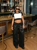 Plus Size Metal Ring Rivet Chain Jeans GYLN-9088