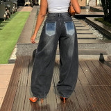 Plus Size Irregular Patchwork Print Jeans GYLN-8091
